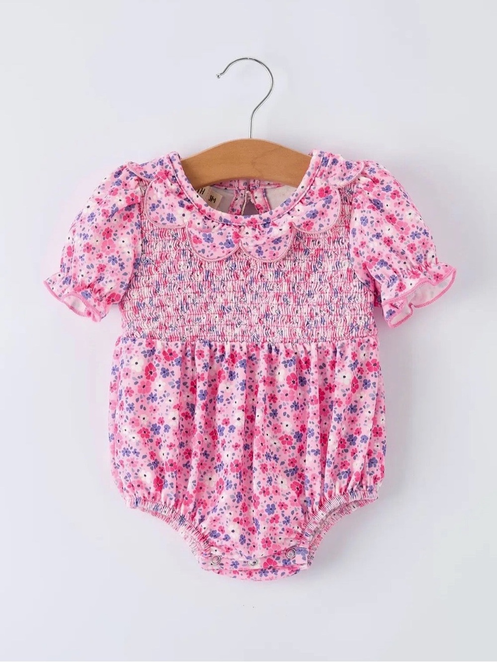 Pink Floral Smocked Baby Romper